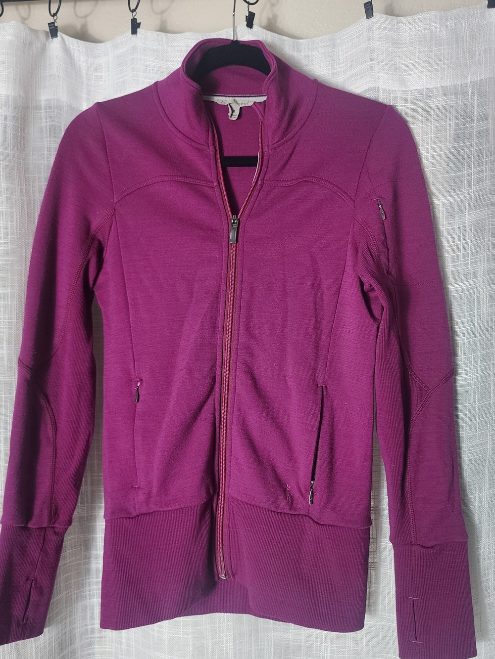 Smartwool Merino Wool Jacket M Magenta Full Zip Thumbhole Cuffs